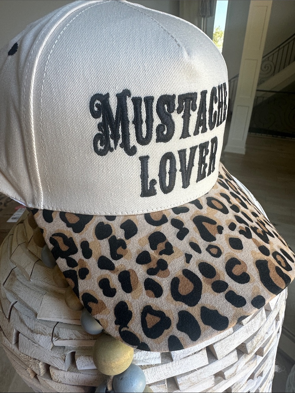 Love White & Leopard Print "Mustache Lover" Baseball Cap